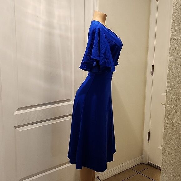 BRIDESMAY FIT AND FLARE V-NECK RUFFLE SLEEVE WOMEN'S DRESS - Picture 5 of 11